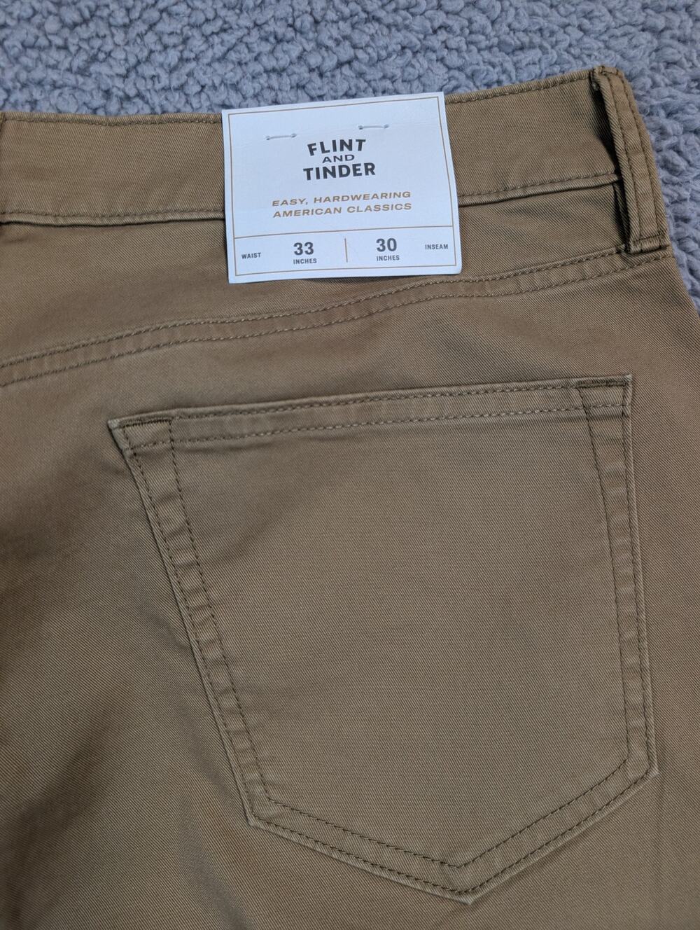 NWT Flint and Tinder Chinos Men's Size 33x30 Khaki Straight Fit (1071)